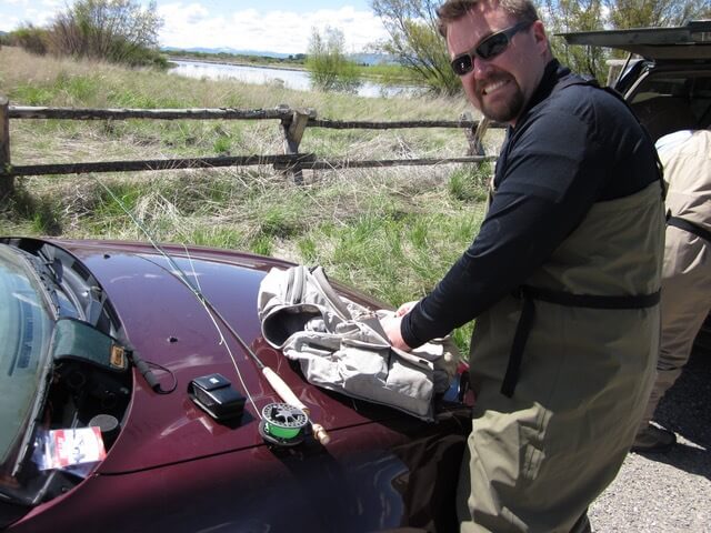 Attorney Jack Edwards preparing for fly fishing in Wyoming